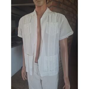 Havana Shirt Co.- White "Island Wear" Linen Shirt- Mens S- Dry Cleaned.